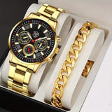 2pcs Set Business Watches - Men's Stainless Steel Date Quartz Round Watches