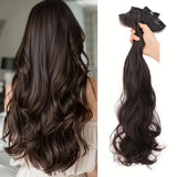 Volumizing Curly Hair Extensions for Women – Three-Piece Seamless Wavy Wig Set (Dark Brown)