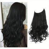 Invisible Natural Black Wavy Hair Extensions for Women – One-Piece Fish Line Wig with Natural Curls