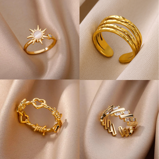 Gold Ring Set for Women – Fashion Rings Combo, Geometric & Boho Chic Design (Pack of 4)