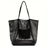 Stylish Women Woven Mesh Tote Bag - with Secure Zipper