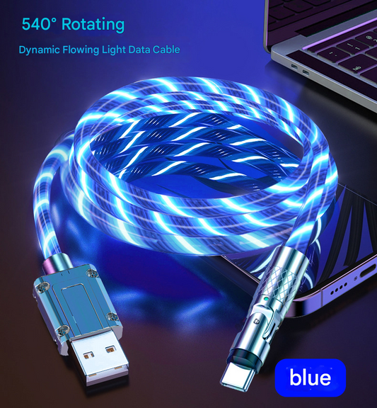 540° Rotating USB Type-C Fast Charging Cable 6A Flash Charge Data Cord for Android Phones – Omnidirectional Connector