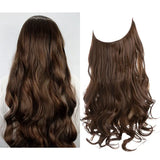 Invisible Light Brown Wavy Hair Extensions for Women – One-Piece Fish Line Wig with Natural Curls