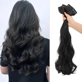 Volumizing Curly Hair Extensions for Women – Three-Piece Seamless Wavy Wig Set (Black)