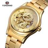 Forsining Men’s Dragon Skeleton Automatic Watch – Mechanical Steel Strap Timepiece