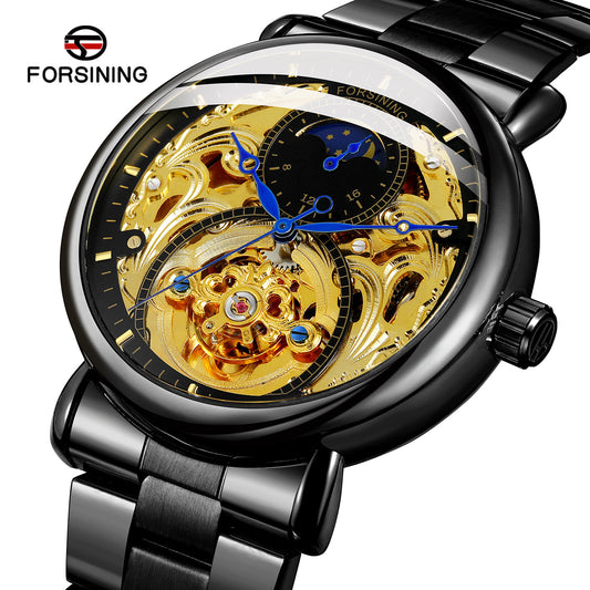 Forsining Men’s Flywheel Mechanical Watch – Hollow Dial Leather Strap Casual Timepiece