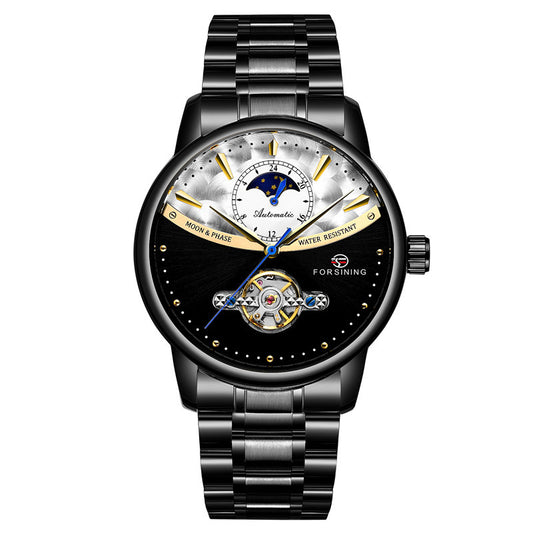 Forsining Men’s Tourbillon Mechanical Watch with Moon Phase – Stainless Steel