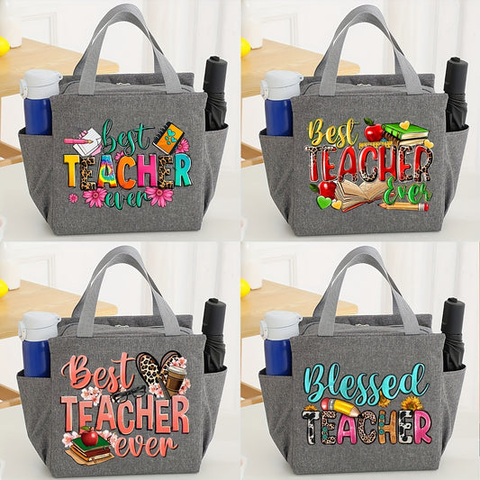 Teacher Appreciation Canvas Lunch Tote Insulated Portable Cooler Bag With Foil Lining For Office And School Best Teacher Ever  Blessed Teacher Designs Bag For Teacher Day Gift