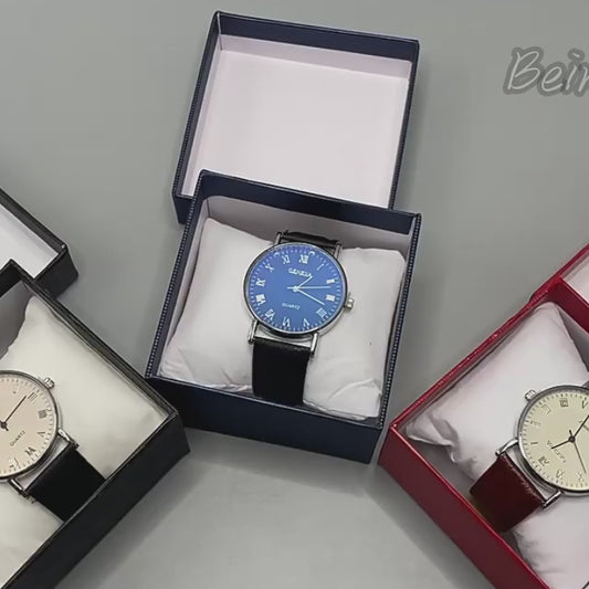 Men's Quartz Watch – Roman Numerals & PU Leather Strap