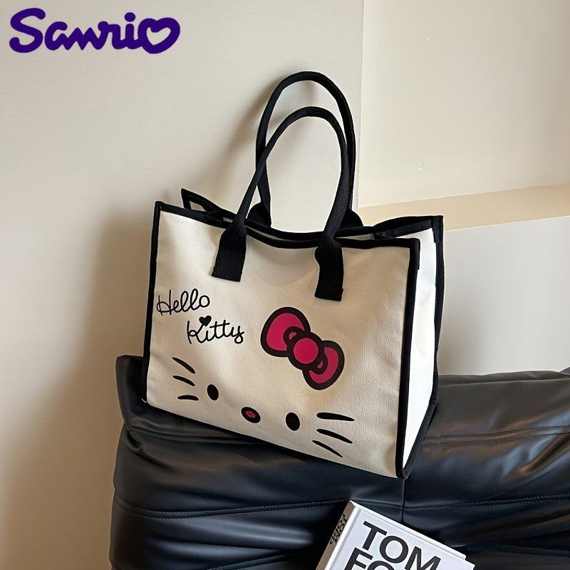 Hello Kitty Canvas Tote Bag  Cute Cartoon Handbag Shoulder Bag For School Work Travel And Shopping