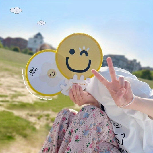 2pcs Cute Cartoon Face Handheld Fans  Portable Summer Foldable Plastic Fan with Reflective Surface Ideal for Selfies and Stylish Women Elegant Design Perfect for Hot Weather Hot Weather Accessory  Playful Accessory  Durable Plastic