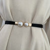 Luxurious Faux Pearl Thin Belt  Adjustable Elastic Waistband Simple Chic Buckle Fashion Decoration for Womens Dresses Party Wedding and Daily Wear