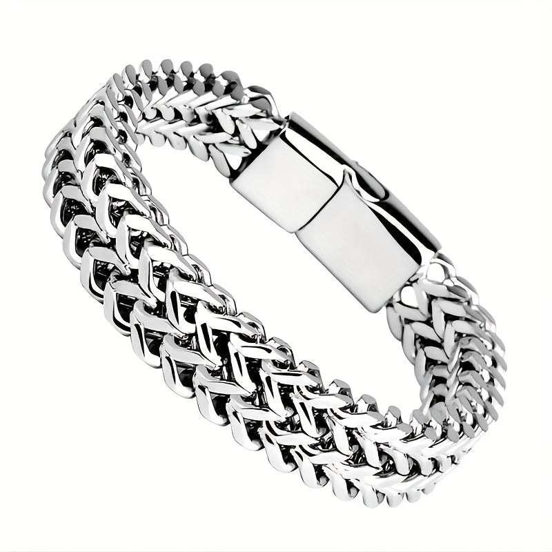 Premium Stainless Steel Mens Braided Chain Bracelet  Stylish Square Links with Magnet Buckle Closure and Yin Yang Design  Hypoallergenic Durable Jewelry Accessory