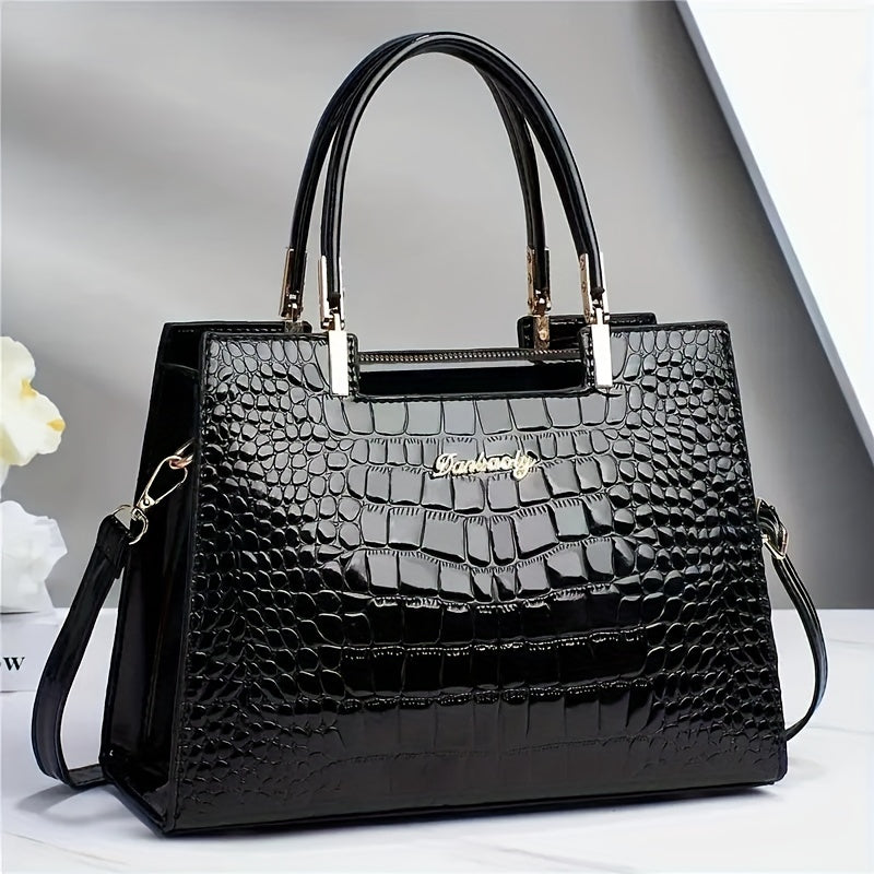 Large Capacity Crocodile Print Tote Bag  Stylish  Durable Shoulder Bag for Fashionistas  Perfect Everyday Handbag with Spacious Interior and Versatile Design