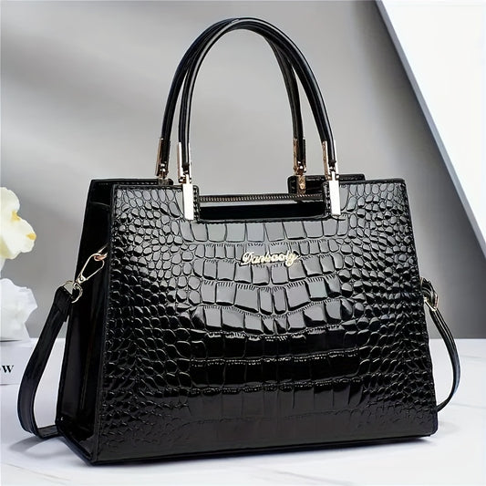 Large Capacity Crocodile Print Tote Bag  Stylish  Durable Shoulder Bag for Fashionistas  Perfect Everyday Handbag with Spacious Interior and Versatile Design