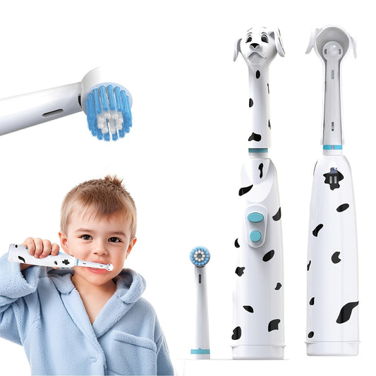 Fun Cartoon Character Round Head Electric Toothbrush for Kids  Battery Powered Soft Bristles Special Dust Cover Cute Spotted Dog Design Easy to Use Promotes Good Oral Hygiene  Perfect for Childrens Baby Teeth Care