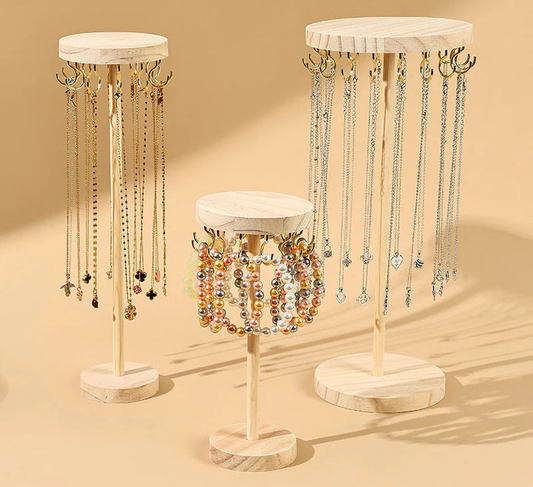 Round Wooden Jewelry Display Rack – Bracelet & Necklace Organizer