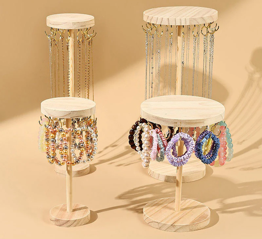 Round Wooden Jewelry Display Rack – Bracelet & Necklace Organizer