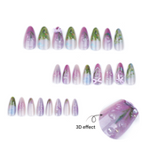 Whimsical Iridescent Almond Press-On Nails – 3D Bow & Pearl, Long Artistic Glue-On Set