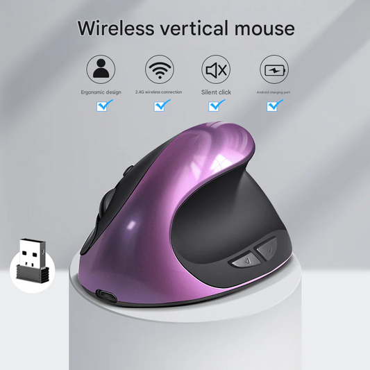 Ergonomic Vertical Wireless Mouse – Rechargeable, 2.4G USB, for Laptop & Office Use