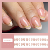 Gold Accent Press-On Nails – Medium Almond Acrylic Nail Set, Nude French Tips
