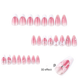 Cat Eye Gradient Press-On Nails – Medium Almond Pink Embellished French Bow Set