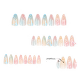 Pastel Rainbow Press-On Nails – Long Stiletto 3D Butterfly & Floral Design