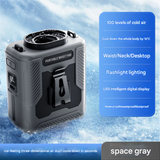 USB Rechargeable Waist Fan – Bladeless, High-Speed, 100-Gear Cooling Device