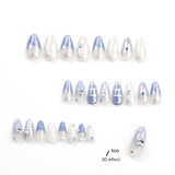 Icy Blue Press-On Nails – Long Almond Chrome with 3D Gems & Star Accents