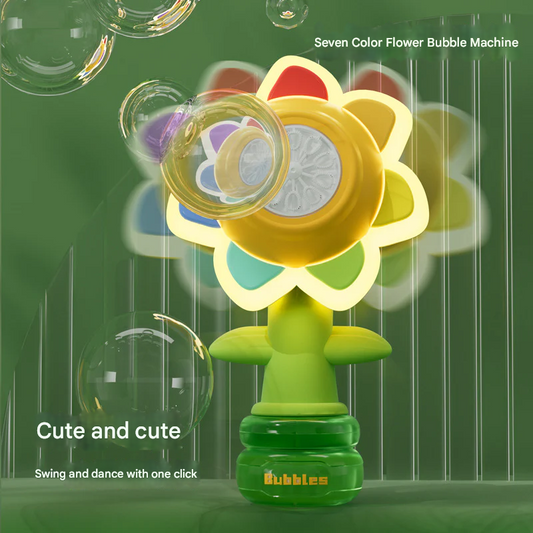 Rechargeable Seven-Color Flower Bubble Machine – Electric Swing Toy with Lights