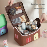 Cute House Cosmetic Bag – Large Capacity Travel Makeup Organizer with Wide Opening
