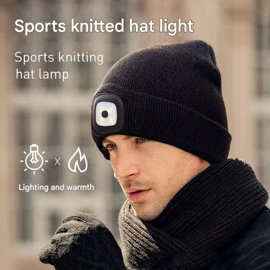 LED Beanie Hat – Rechargeable Knit Travel Hat with Light, Windproof & Warm