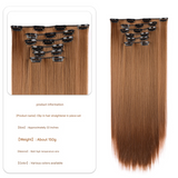 6-Piece Clip-In Straight Hair Extensions – Long Synthetic Fiber Wig Set for Women - 22 inches