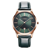 SINOBI Men's Luxury Quartz Watch – Slim Waterproof Design with Leather Strap & Date Display