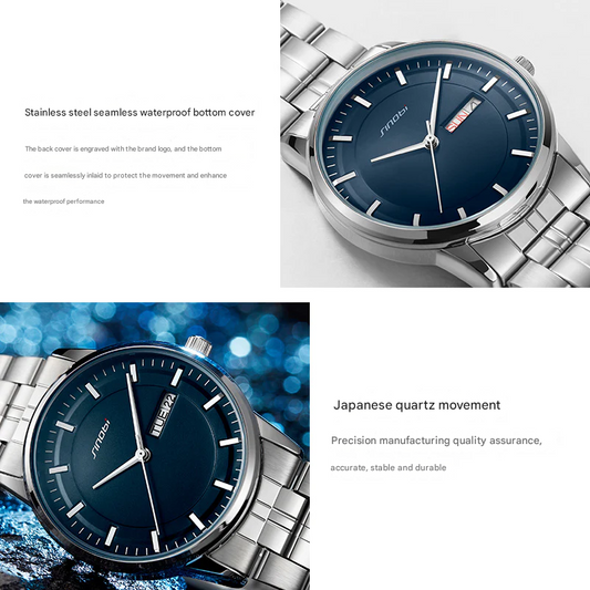 Sinobi Men’s Business Quartz Watch – Stainless Steel Strap, Day-Date Display, Waterproof