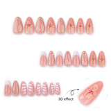 Elegant Pink Floral Press-On Nails – Long Almond, 3D Flowers & Gold Detailing