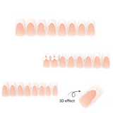Long Coffin Luxe Bridal Press-On Nails – Nude White with 3D Bows & Pearl Accents
