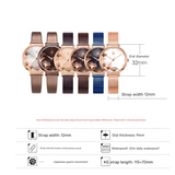 SK Women’s Quartz Watch – Ginkgo Leaf Dial, Steel Mesh & Leather Strap, 30M Waterproof