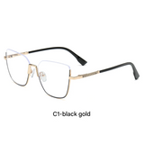 Rectangular Blue Light Glasses for Women – Thin Metal Half-Frame Myopia Eyewear