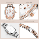 SK Women’s Quartz Watch – Zircon Oval Dial, Waterproof Fashion Alloy Wristwatch