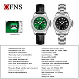 OFNS Women’s Luxury Quartz Watch – Diamond Inlaid Dial, Leather Strap, Waterproof