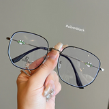 Korean-Style Irregular Metal Frame Glasses – Anti-Blue Light Full-Rim Polygon Eyewear