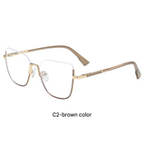 Rectangular Blue Light Glasses for Women – Thin Metal Half-Frame Myopia Eyewear