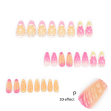 3D Fruit Press-On Nails – Medium Coffin Glue-On Tips with Floral Gradient Design