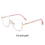 Rectangular Blue Light Glasses for Women – Thin Metal Half-Frame Myopia Eyewear