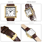 Sinobi Women’s Square Dial Leather Strap Watch – Waterproof Quartz Fashion Timepiece