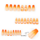 Press-On Nails Orange Ombre Citrus Slice 3D Fruit Design – Glue-On False Nails