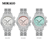 MOKAGO Women’s Luxury Diamond Quartz Watch – Calendar Display, Alloy Strap