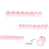 Elegant Nude Pink 3D Floral Press-On Nails – French Tip, Square Glue-On False Nails