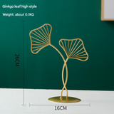 Gold Metal Home Decor – Modern Ginkgo Leaf Ornament for Living Room